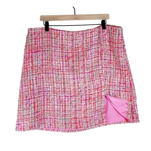 Shein Pink Tweed Mini Skirt Lined Silver Thread Sparkle Coquette Size 2XL Career - Picture 1 of 11